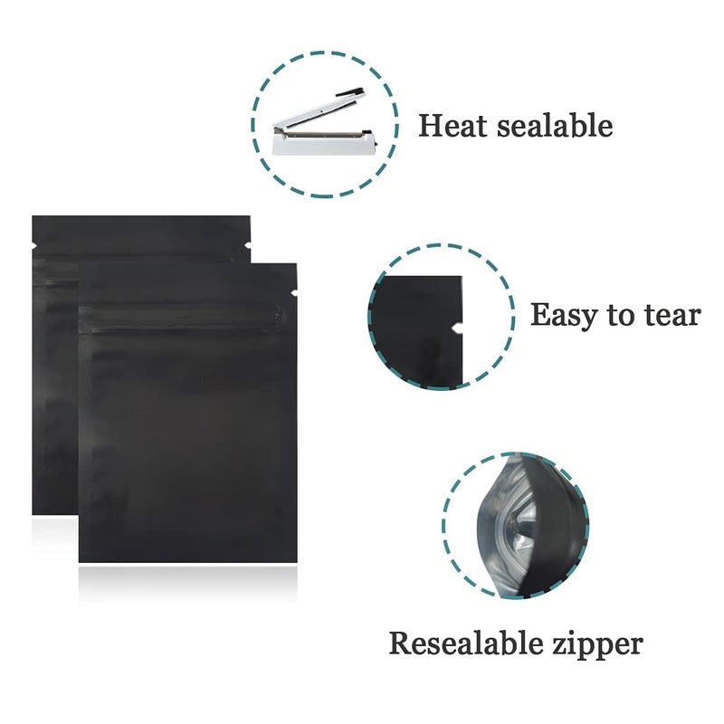 FERENLI 100Pcs Zipper Lock Self Seal Flat Pouch for Zip Aluminum Foil Lock Package Bag Coffee Food Storage Resealable Mylar Bags Heat Sealable Candy Reclosable Bags (12x18cm (4.7x7.1 inch), Black) - Image 2